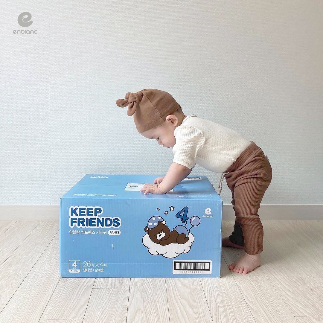 ( Tặng Khăn Mini ) Tã Bỉm Quần Hàn Quốc Enblanc Keep Friends Bé Trai Size L (7-12kg) 26 miếng Mềm Mại, Êm Ái Cả Ngày