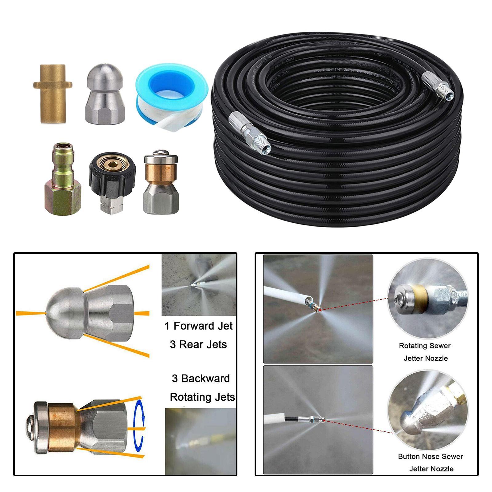 PRESSURE WASHER DRAIN SEWER PIPE CLEANING FLUSH JETTING HOSE NOZZLE