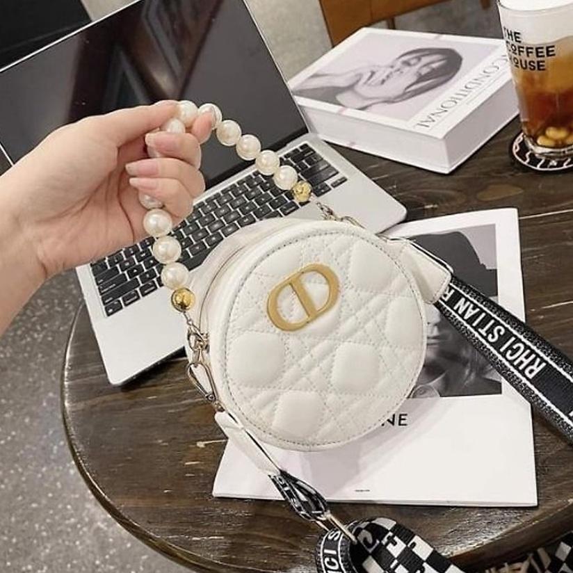 Túi đeo chéo nữ, túi xách ZuCi A28 size 15cm hoạ tiết CD cốp tròn quai ngọc cực sang chảnh phong cách thời trang Hàn Quốc