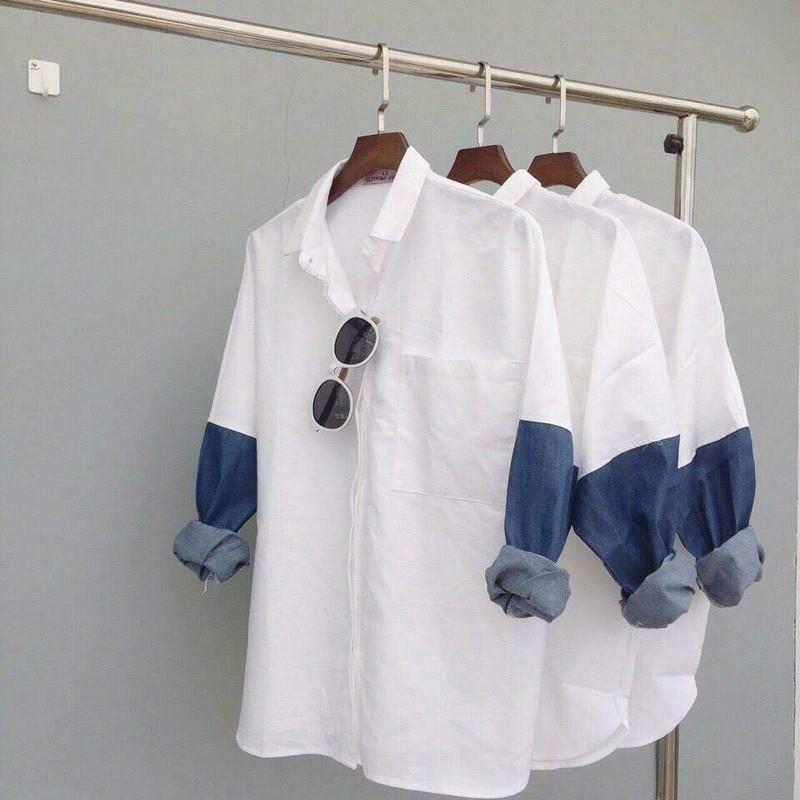 Sơ mi Oversize tay phối jeans
