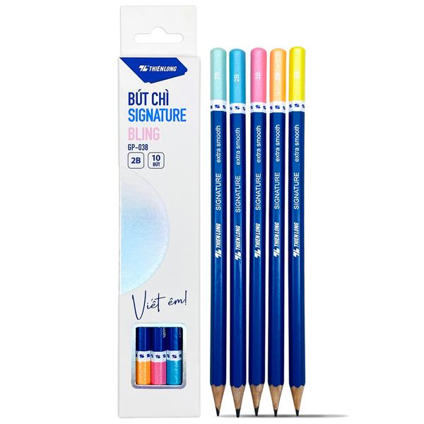 Hộp 10 Bút Chì Gỗ Signature Bling 2B - Thiên Long GP-038