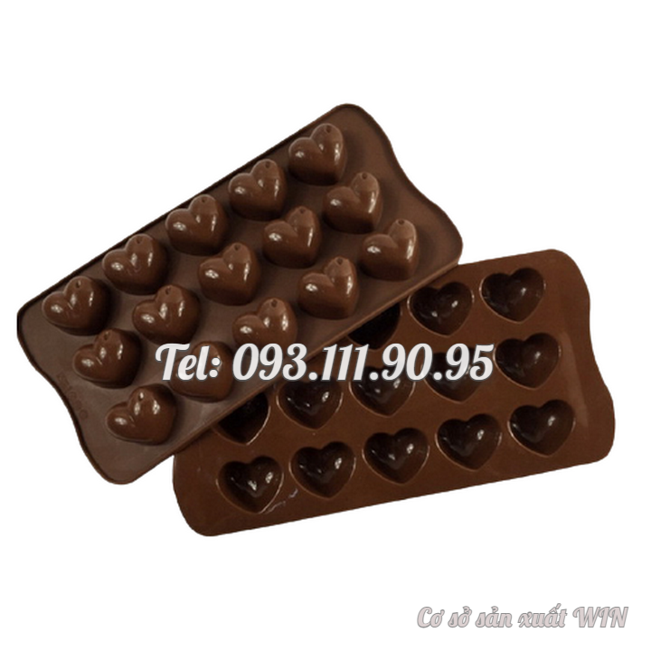 Khuôn silicon làm bánh, rau câu, socola 15 trái tim – Mã số 1531