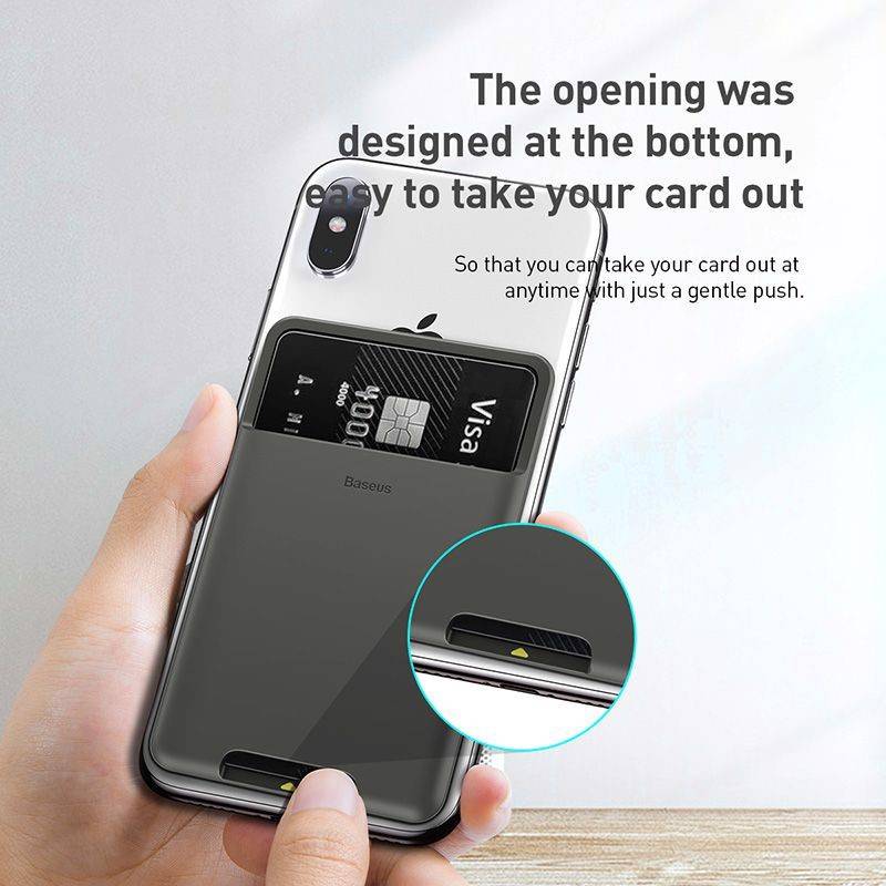 Case đựng thẻ túi đựng Name Card mini thẻ ngân hàng thẻ từ siêu mỏng dán mặt lưng sau điện thoại hiệu BASEUS Back Stick - Hàng nhập khẩu