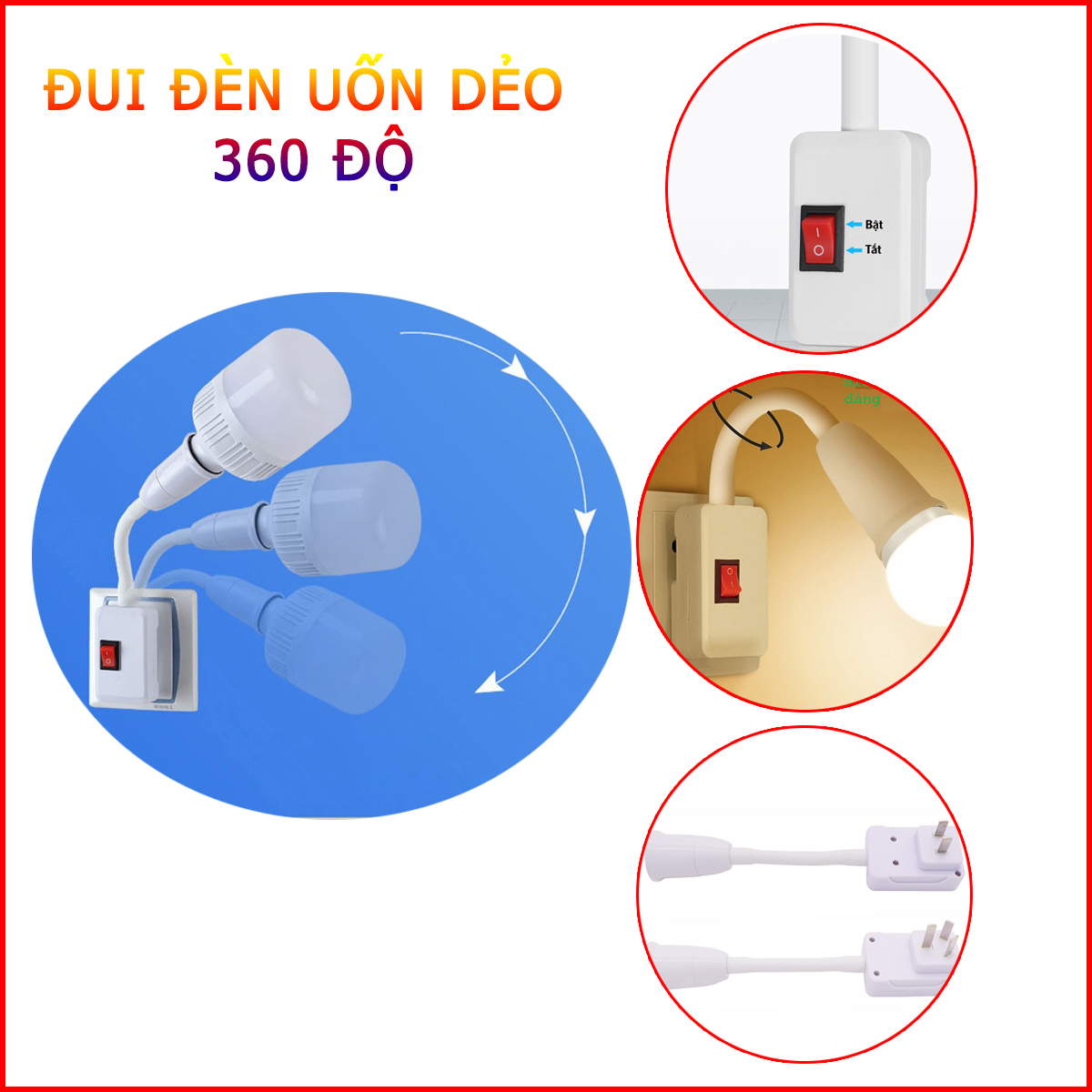 Đui Đèn E27 Uốn Dẻo Xoay 360 Độ FN8816 Có Công Tắc Tiện Lợi