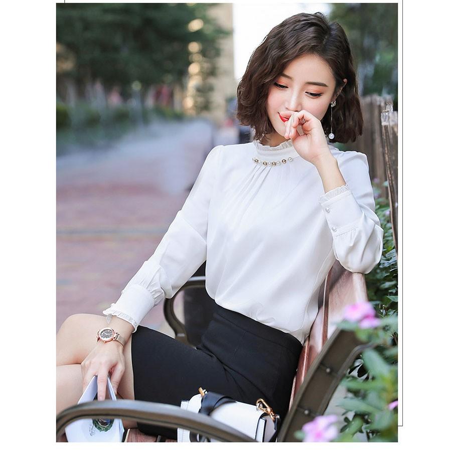 Áo Sơ Mi Cổ Nhún Đính Hạt BY3300