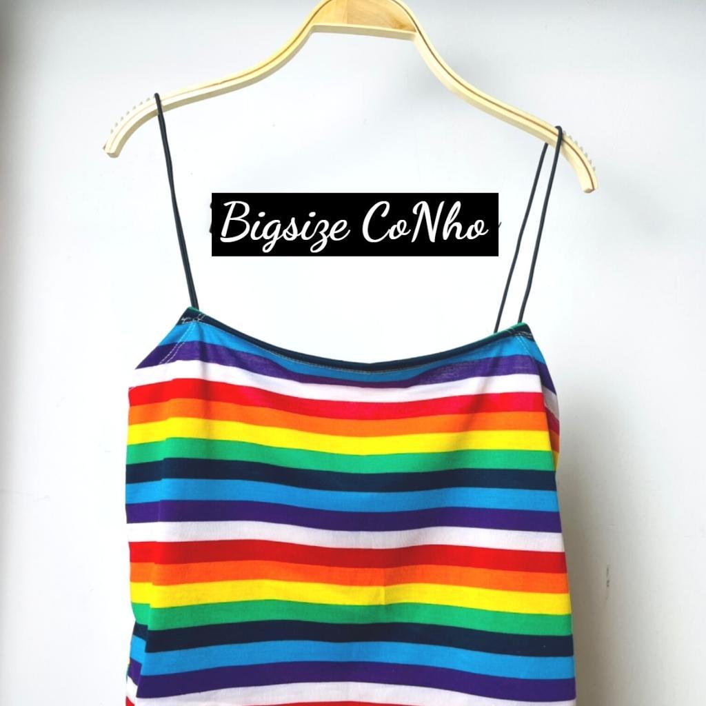 Áo hai dây bigsize thun nữ cao cấp croptop dáng ôm sọc cầu vồng DS