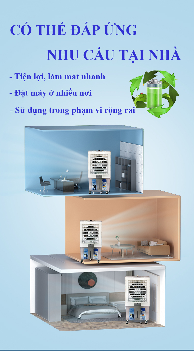 Quạt Điều Hòa HA-880R Dung Tích 80L Máy Làm Mát Không Khí, Quạt Điều Hòa Hơi Nước Tinh Tế, Sang Trọng, Tiết Kiệm Chi Phí Cho Gia Đình