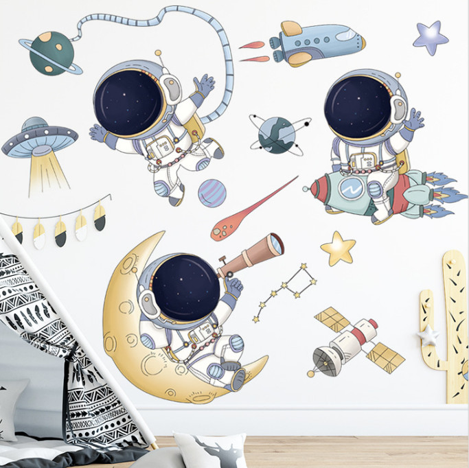 Decal trang trí tường - Du hành vũ trụ cùng 3 chú phi hành gia