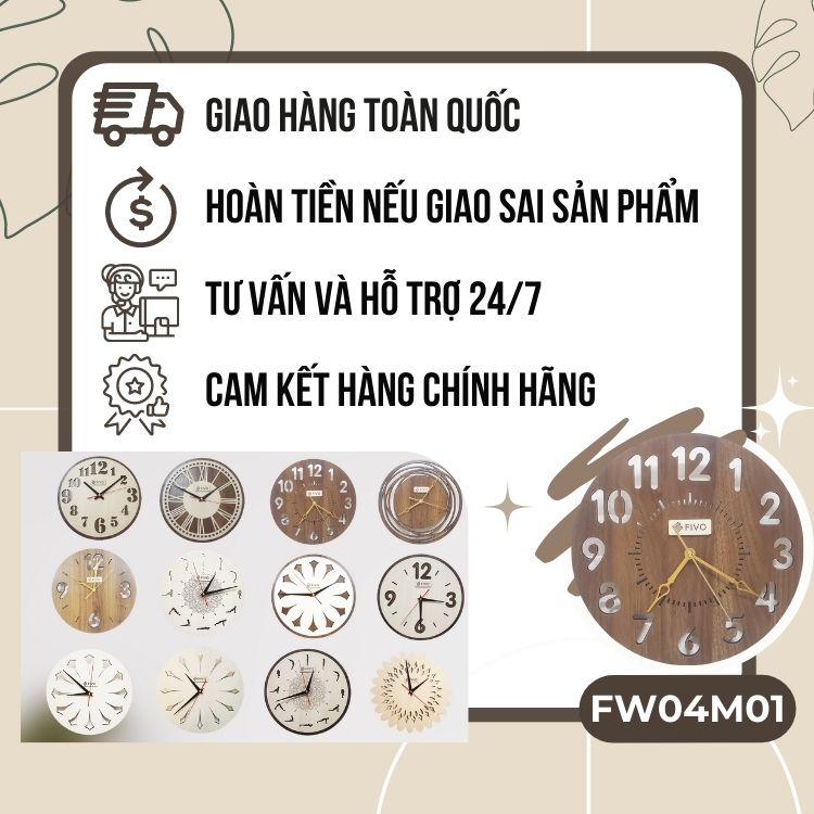 Đồng Hồ Gỗ Treo Tường Decor Trang Trí, Thiết Kế Kết Hợp Giữa Cổ Điển Và Hiện Đại Thương Hiệu FIVO Mẫu FW04 Tạo Điềm Nhấn Cho Ngôi Nhà Bạn