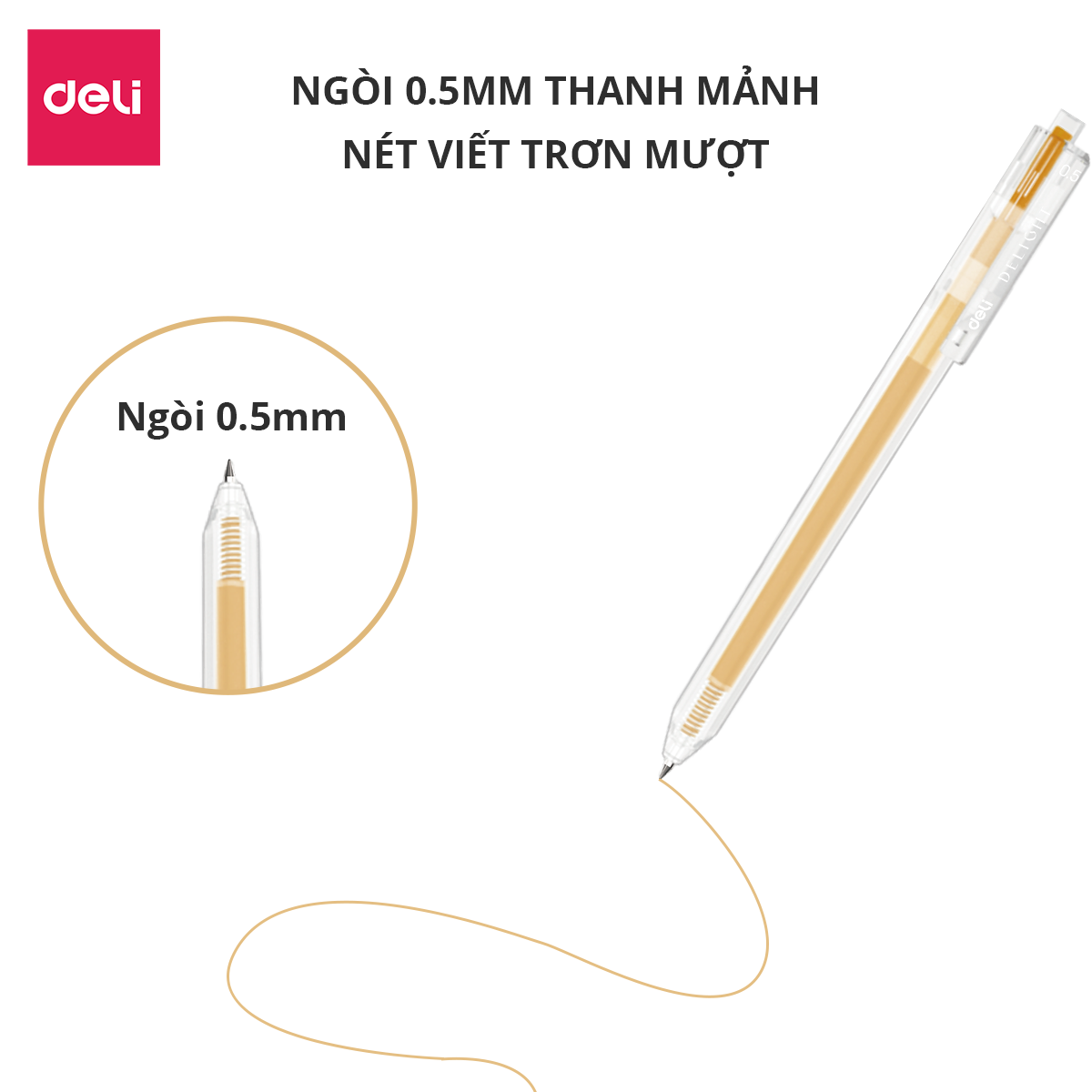 Bút gel bấm ngòi 0.5mm nhiều màu Deli - Độ dài mực lên tới 1000m - 12 màu mực - 1 chiếc - EG118