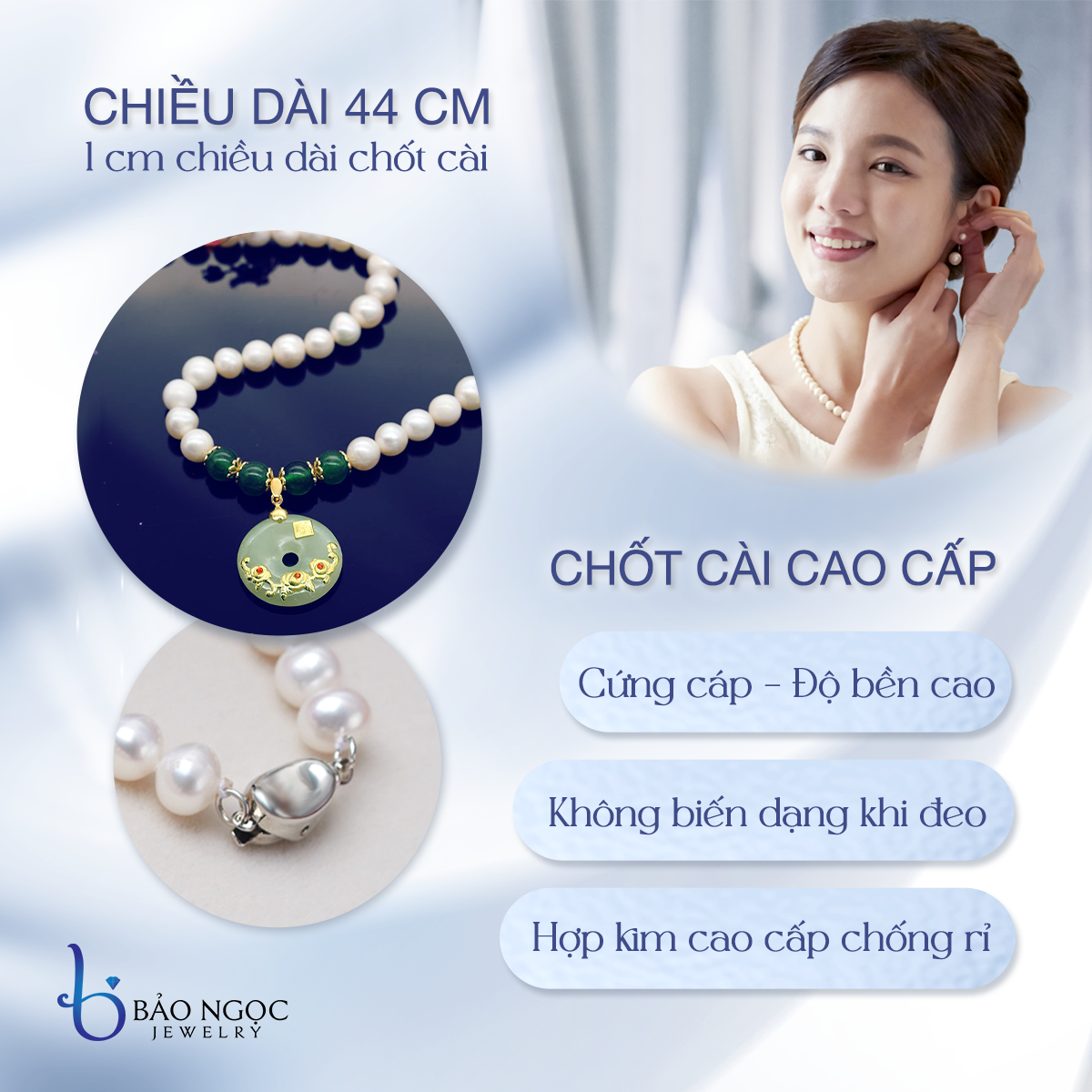 Chuỗi Ngọc Trai Đeo Cổ Đá Mã Não Xanh Phát Tài Lộc - DB1438 - Bảo Ngọc Jewelry