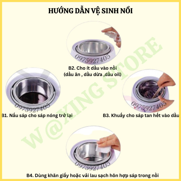 Combo Nồi Nấu Sáp Wax Lông Nóng Pro Wax 100,Sáp Wax Lông,Mỡ Trăn