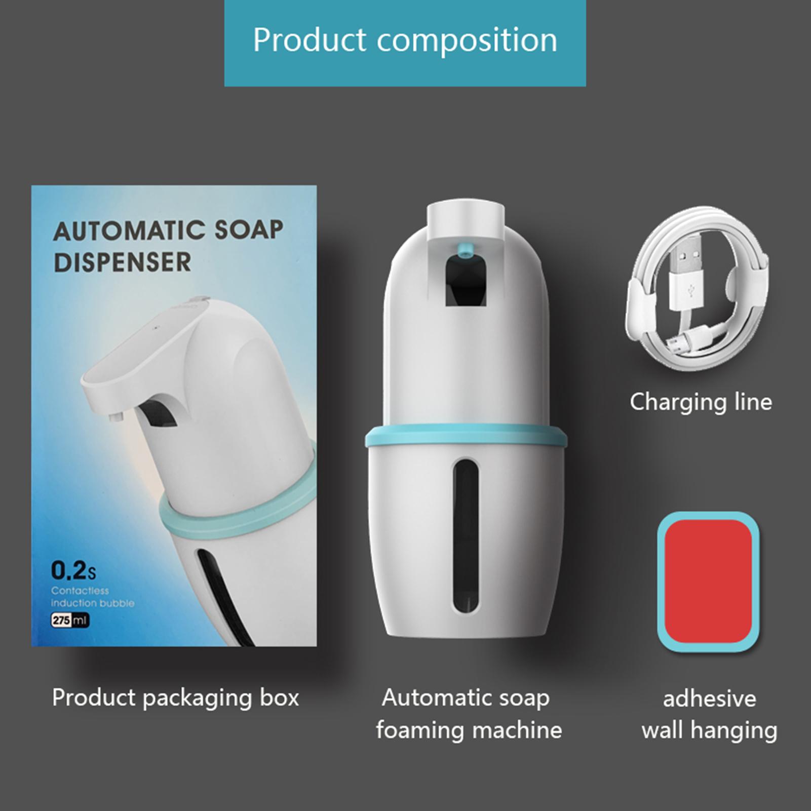 Máy phân phối xà phòng tạo bọt tự động 275mL cảm biến hồng ngoại gắn tường có thể sạc bằng USB