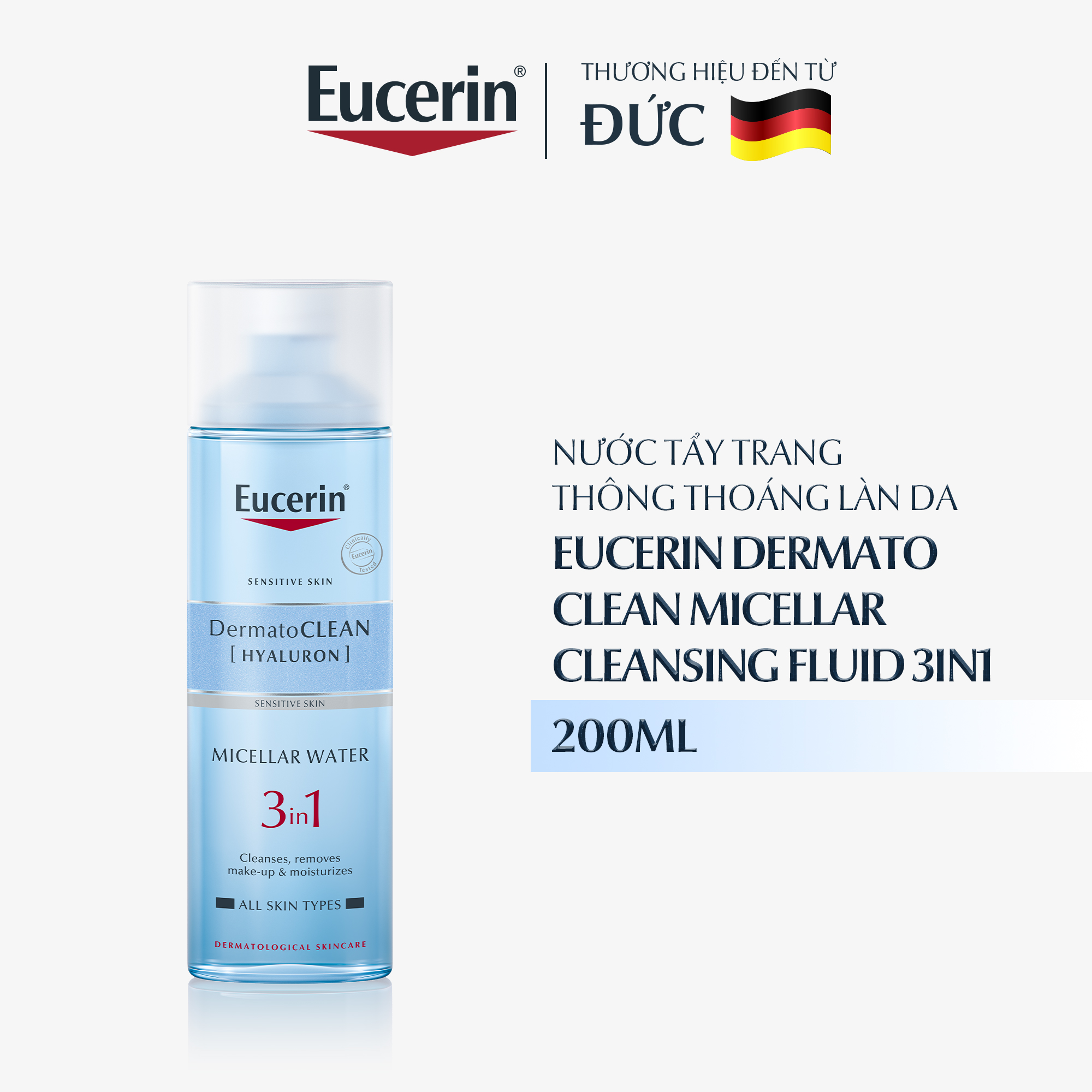 [Tặng Nước Tẩy Trang Cho Da Nhạy Cảm Eucerin Dermato Clean Micellar Water 3 In 1 200ml] Kem Chống Nắng Không Gây Nhờn Rít Cho Da Thường và Da Hỗn Hợp Eucerin Sun Fluid Mattifying Face SPF 50+ 50ml