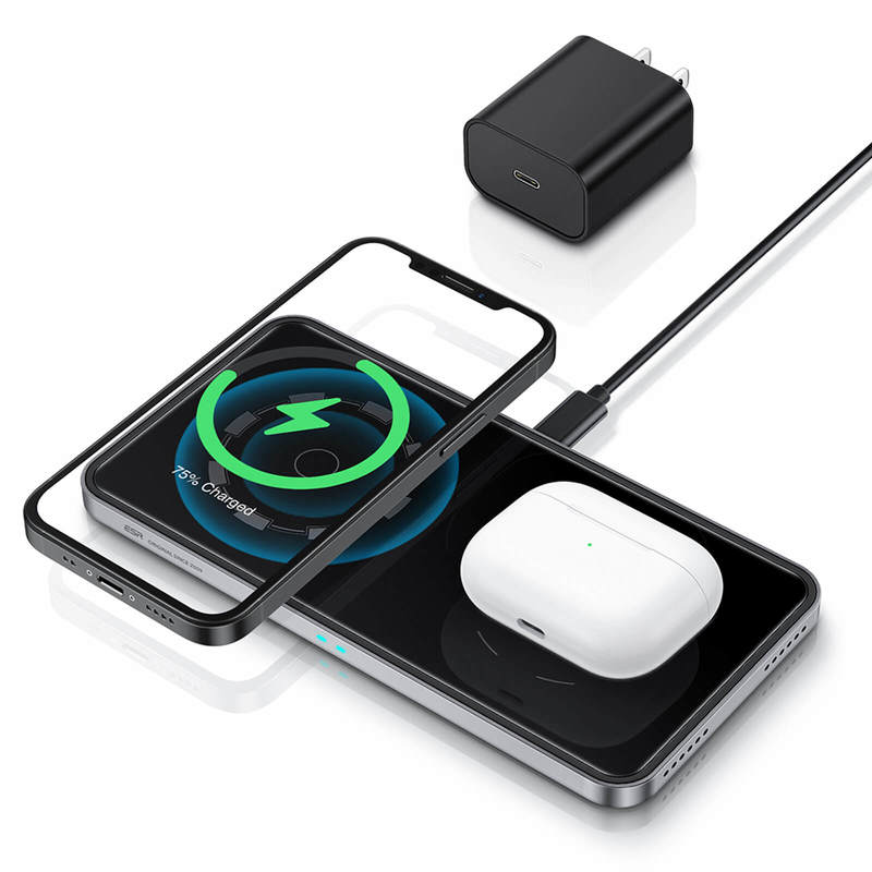 Dock Sạc Đôi Không Dây 2 Trong 1 HaloLock Magnetic Wireless Charger Dùng cho Iphone và Airpods kèm Củ Sạc- Hàng Chính Hãng