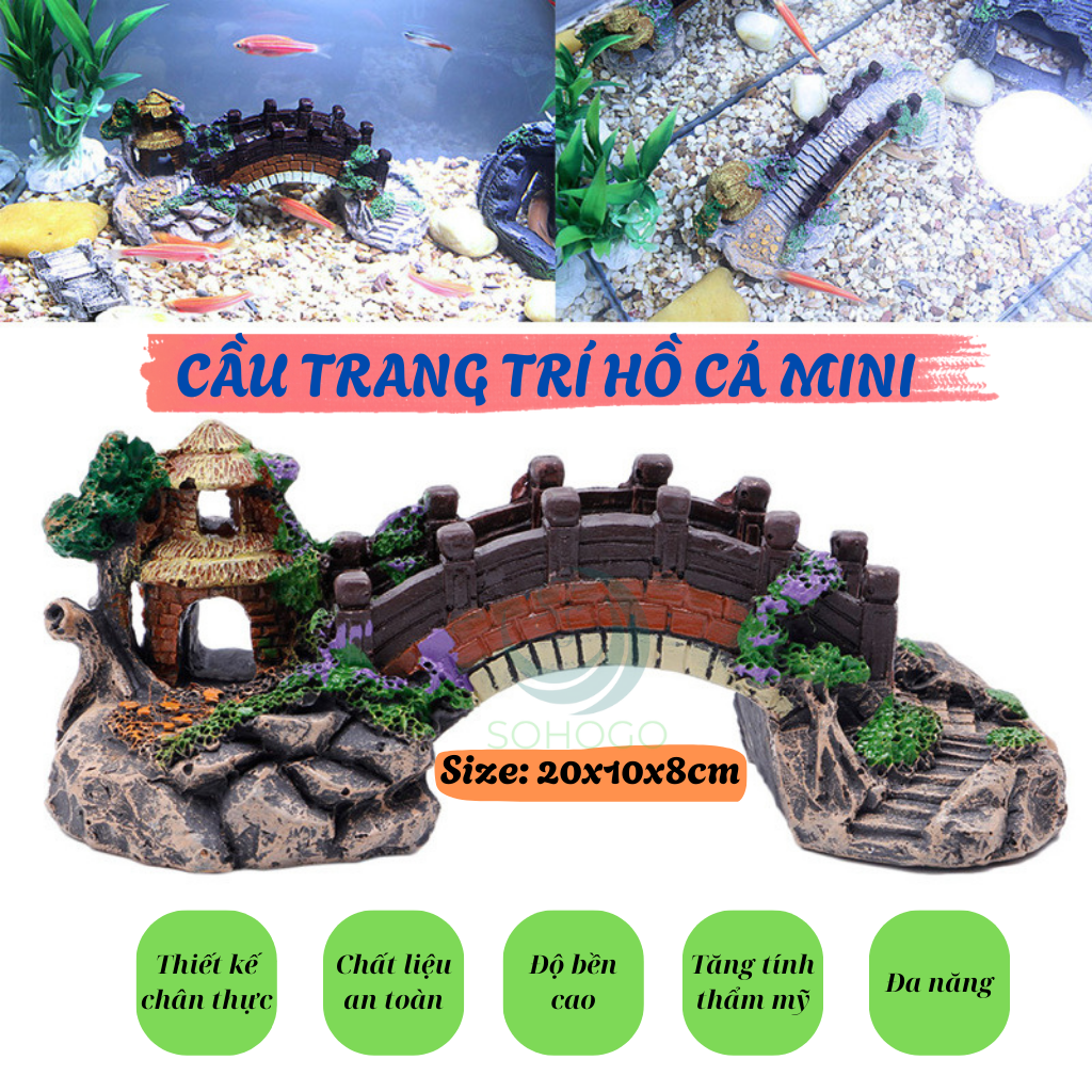 Cầu Trang Trí Hồ Cá Mini Cổ Trang- Mô Hình Cầu Giả Cảnh Quan Cho Bể Cá- Tiểu Cảnh Cầu Đá Phong Cách Cổ Điển- Cầu Giả Mini Decor Bể Cá- Tiểu Cảnh Cầu và Chòi Mini Phong Cảnh Hồ Cá