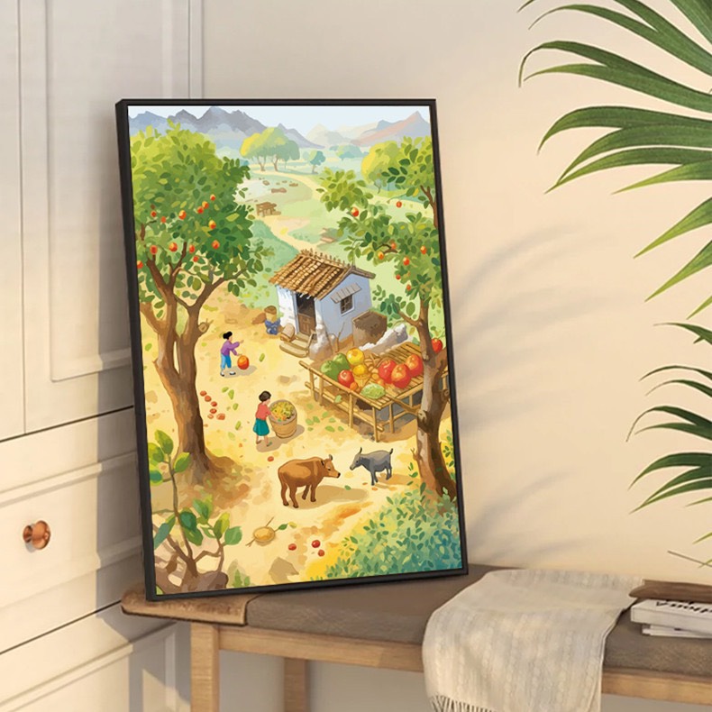 Tranh thêu kín Phong cảnh làng quê, kích thước 50 x 60 cm