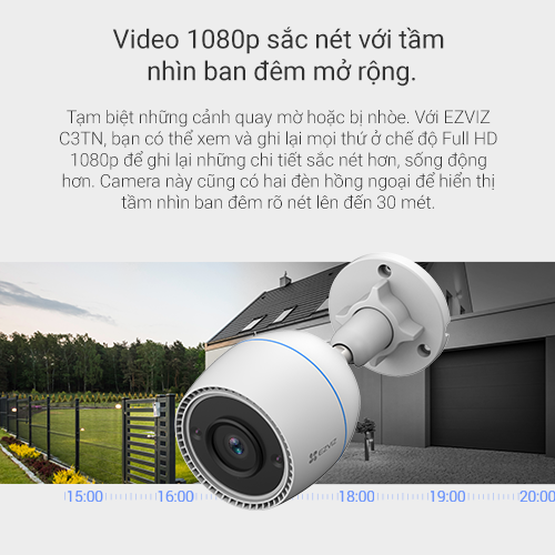 Camera WI-FI EZVIZ C3TN 2MP, Ngoài Trời, Không/Có Màu Ban Đêm, IP67 Chống Nước--Hàng Chính Hãng