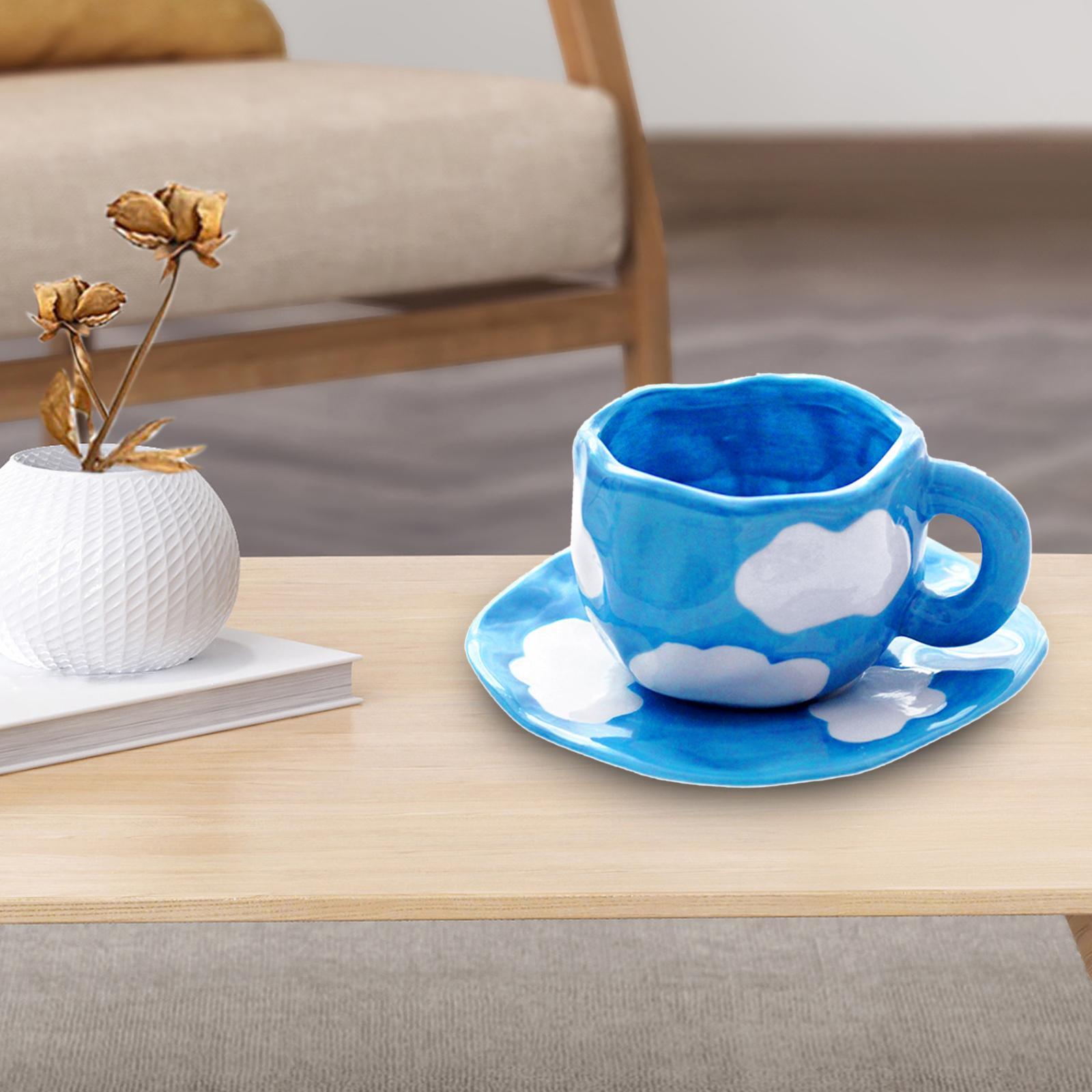 2x Irregular Ceramics Coffee Mug with Coaster Tray Drink Cup for Juice Cafe