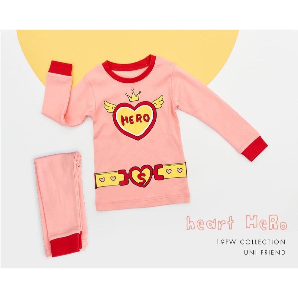 Bộ đồ bé gái Hàn Quốc uniFriend dài tay _ pink hero