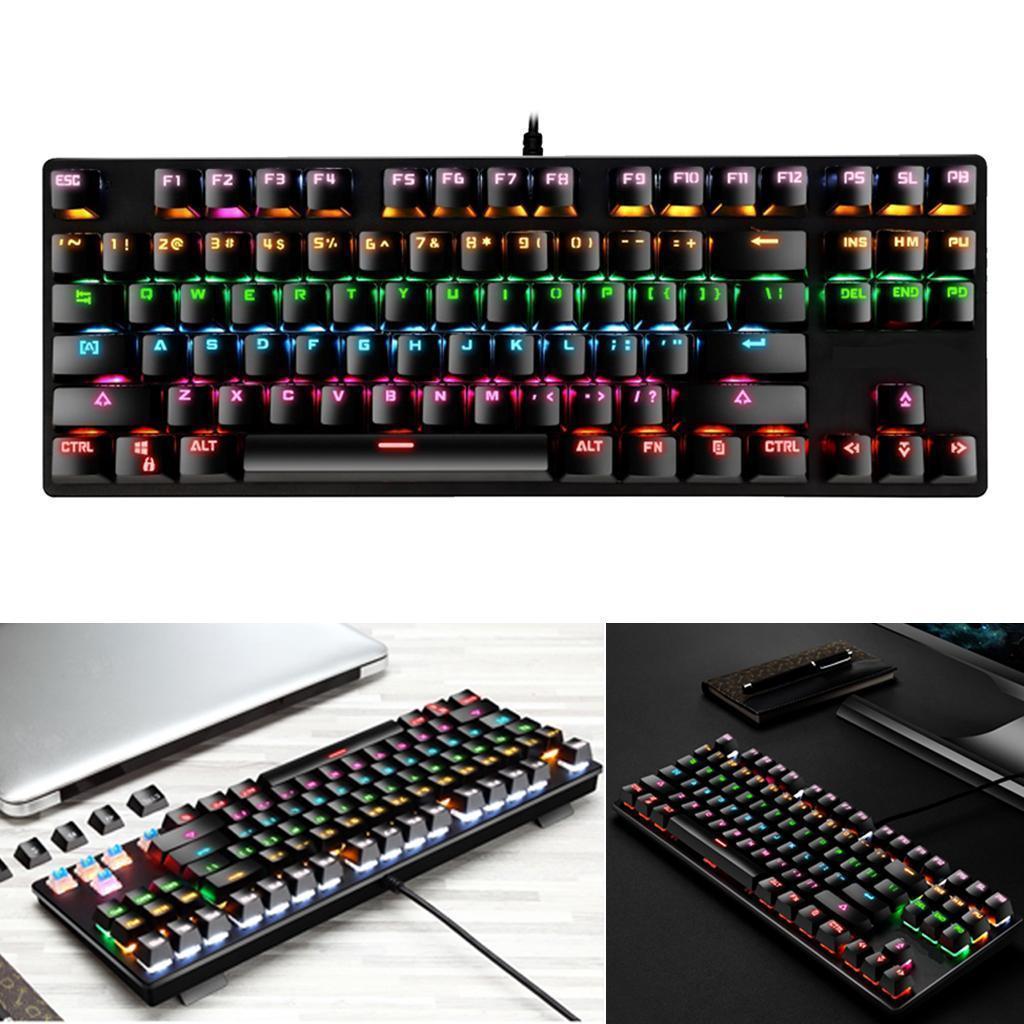 87 Keys Usb Wired Mechanical Keypad RGB Backlight Gaming PC Keyboard Black