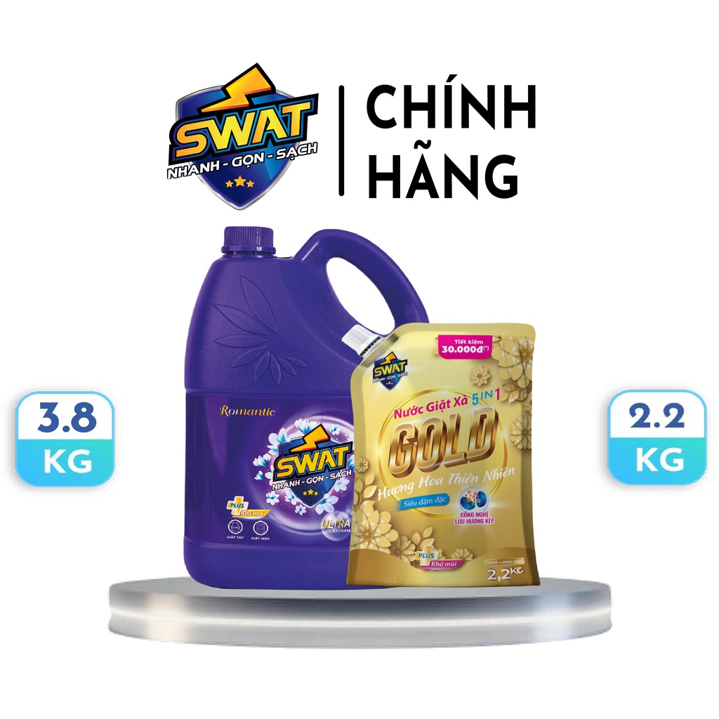 Combo 1 can nước giặt xả SWAT Romantic 3.8kg + 1 túi nước giặt xả SWAT Gold 2.2kg