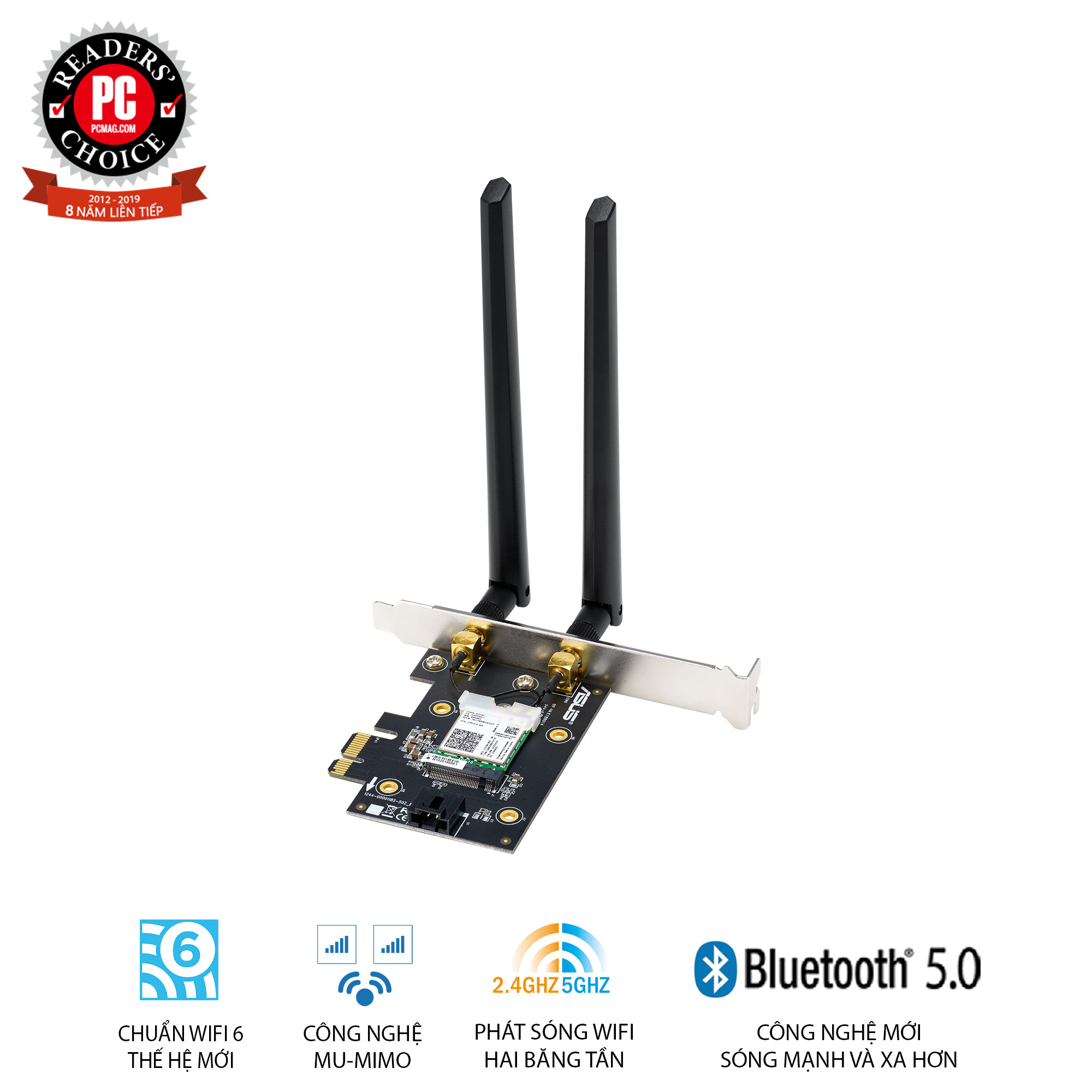 Card Mạng Không Dây Wifi Asus PCE-AX3000 WiFi 6 (802.11ax) Băng Tần Kép Bluetooth 5.0 Bảo Mật Mạng WPA3 OFDMA MU-MIMO - Hàng Chính Hãng