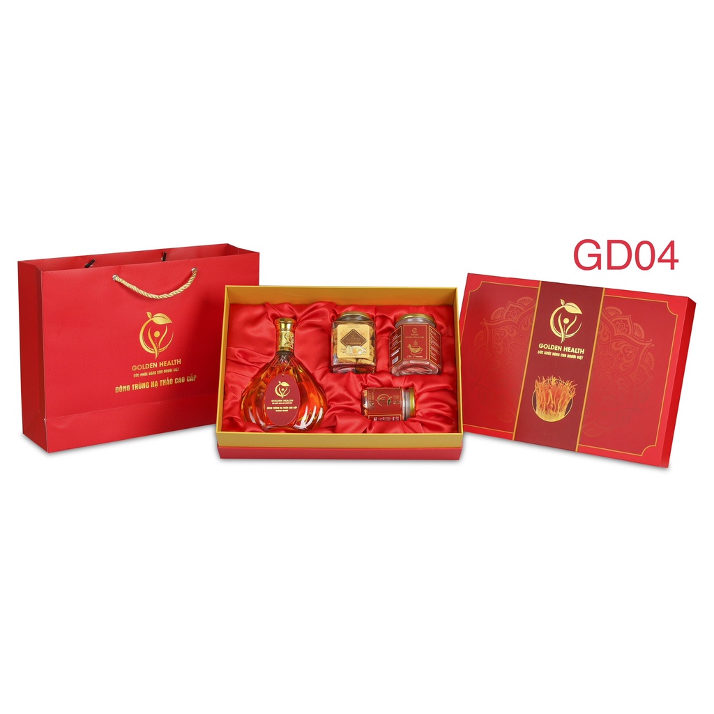 Set Hộp Quà Cao Cấp 4 Món Đông Trùng Hạ Thảo Golden Health GD04 Tặng Người Thân Đối Tác - Goldenhealth168