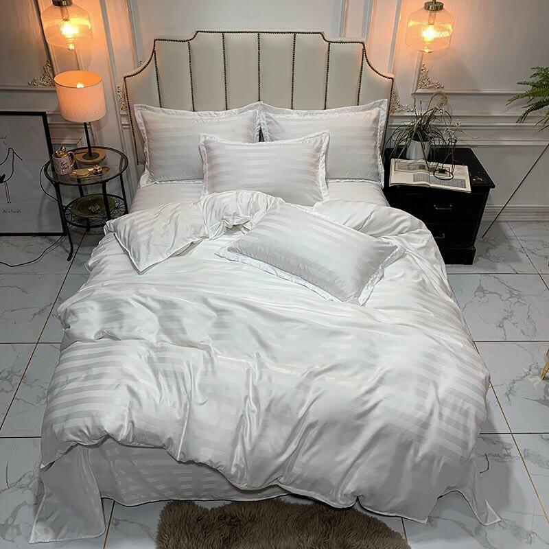 Bộ 4 Món Ga Gối SỌC 3F Vải Cotton Lụa Hàng Chuyên Cho Gia Đình Và Khách Sạn - Xanh navy