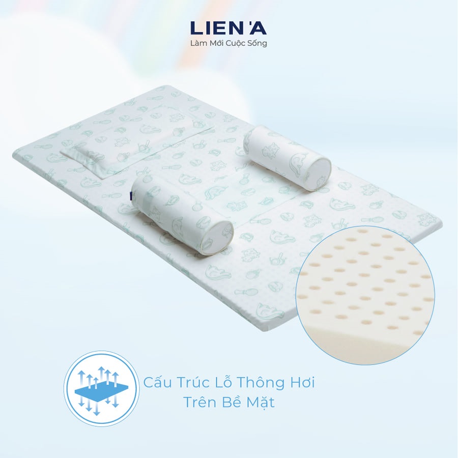 Combo Gối Nệm cao su em bé Liên Á Bambino- cao 2cm - Cao Su Thiên Nhiên 100%