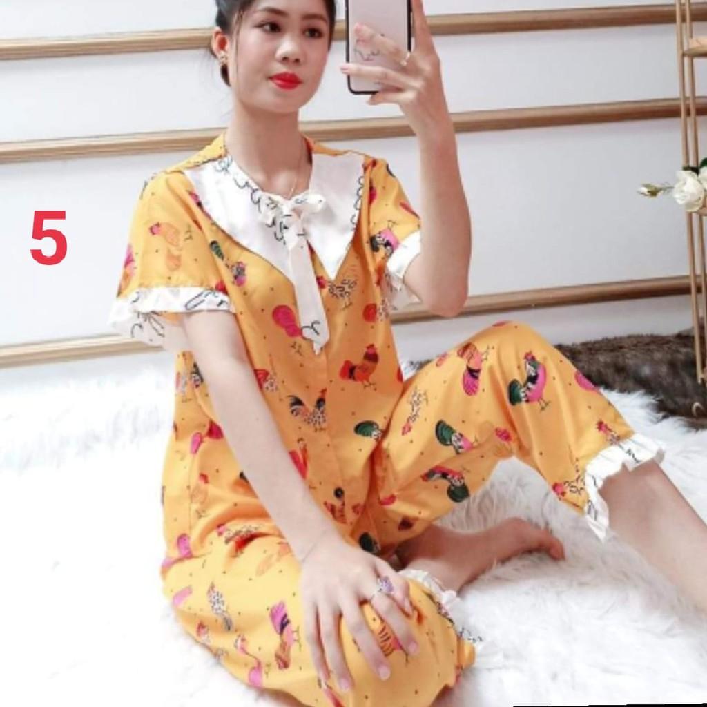 Bộ kate lụa nhún bèo - quần dài tay ngắn - ẢNH THẬT