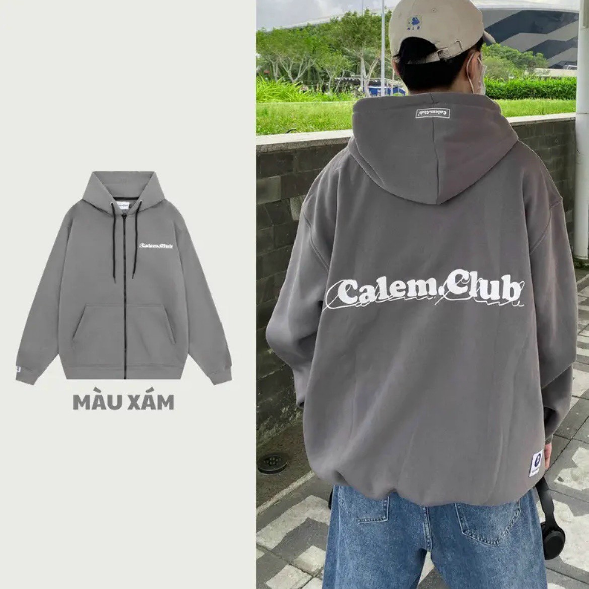Hoodie zip chữ CALEM.CLUB - Áo khoác nỉ dây kéo nhiều màu dày dặn form rộng unisex, Áo Khoác Nỉ Mỏng chống nắng