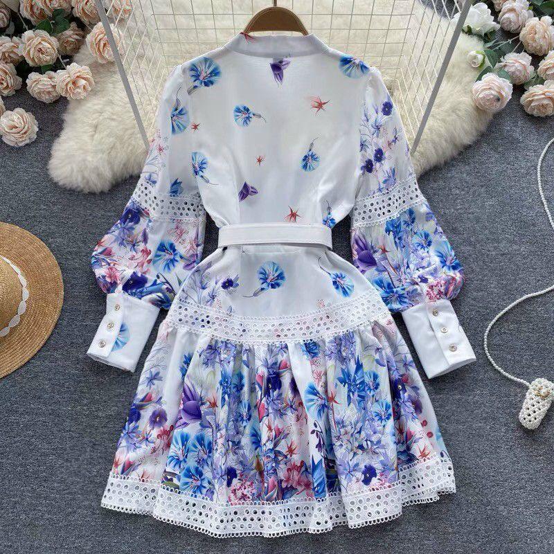 ĐẦM CỔ TRỤ TAY PHỒNG PHỐI REN