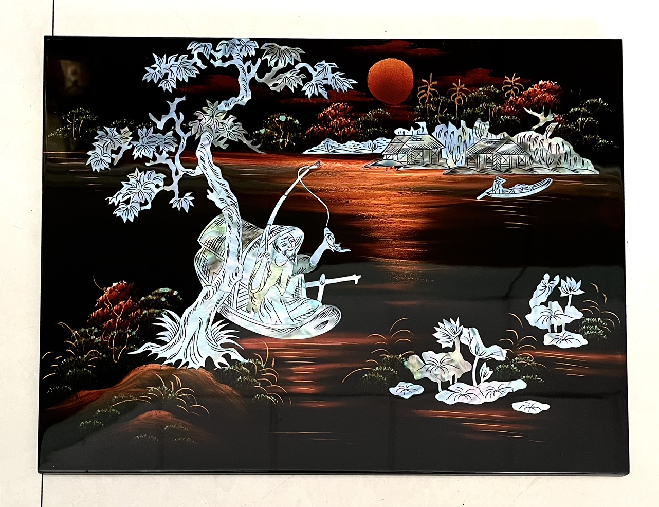 Tranh sơn mài cẩn ốc xà cừ cao cấp, ốc chìm, hàng xuất khẩu size 30x40 cm treo tường, trang trí nhà cửa,...