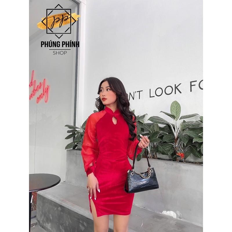 ĐẦM BODY SƯỜN XÁM TRUNG HOA TAY PHỒNG THIẾT KẾ SANG CHẢNH SEXY