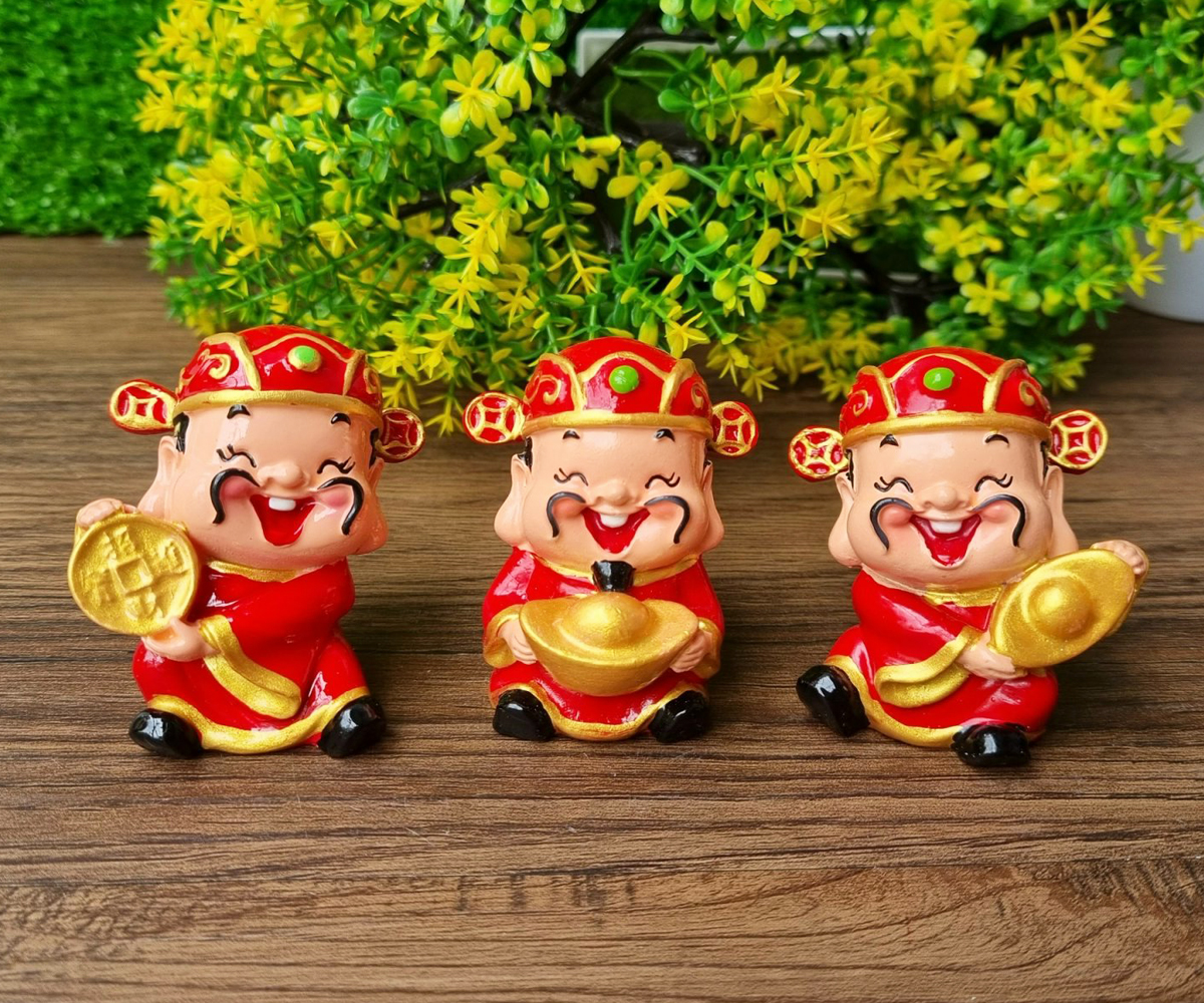 Bộ 03 tượng chibi Thần Tài size 6cm chiêu tài - may mắn