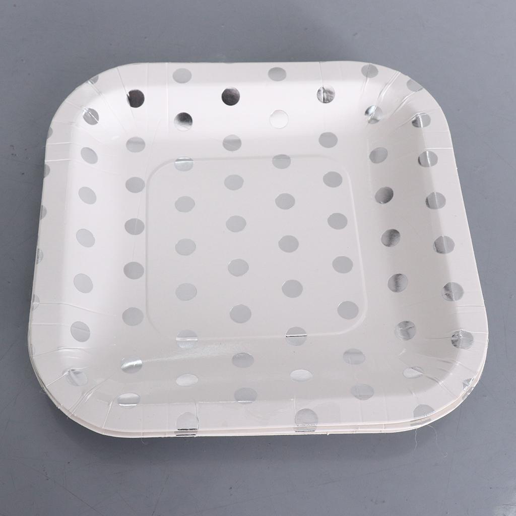 5x6 Shiny Silver Polka Dots Paper Plates Party Disposable Tableware Decoration
