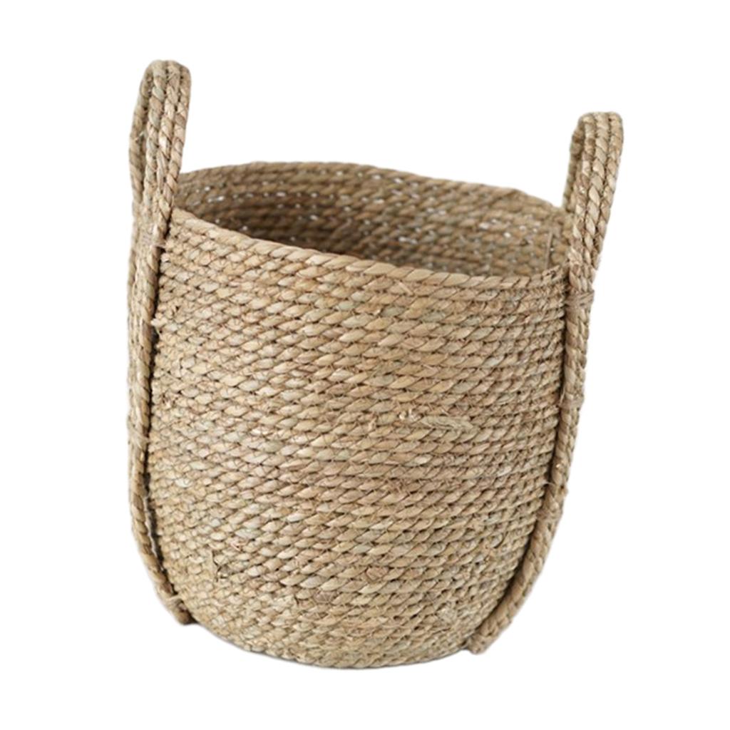 Natural Straw Woven Flower Pot Basket Green Plant Holder Cloth Hamper