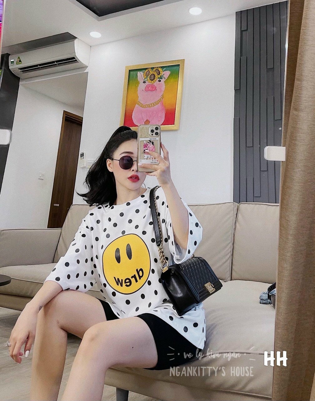 Set Đồ Bộ Nữ Bò Sữa RORO CuteHOT RẺ ĐẸPĐồ Mặc Nhà Áo Thun Rộng Unisex Tay Lỡ Mặt Cười Chấm Bi Quần Kiểu short Đùi-Suit - HIỀN LINH UY TIN SHOP SET ĐỒ BỘ THUN