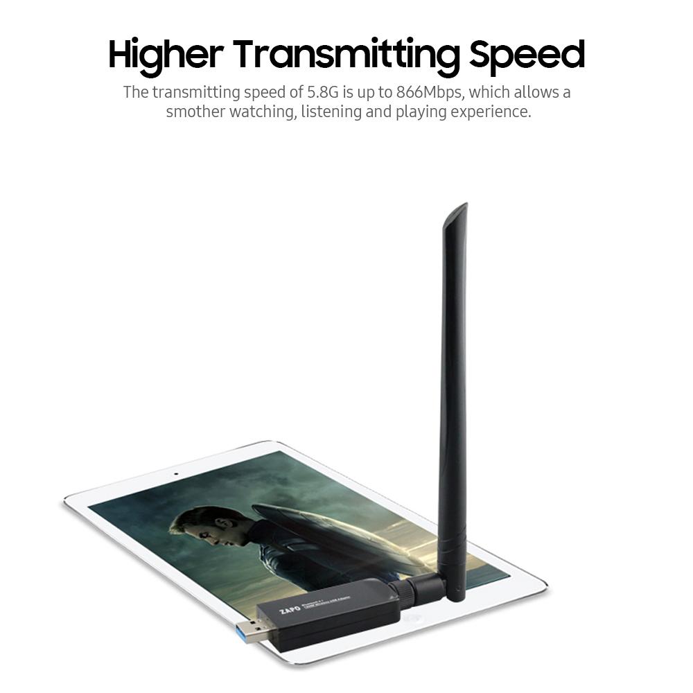 Bộ điều hợp WiFi ZAPO BT 4.1 USB cho PC WiFi băng tần kép Dongle với độ bảo mật cao / độ lợi cao có thể tháo rời