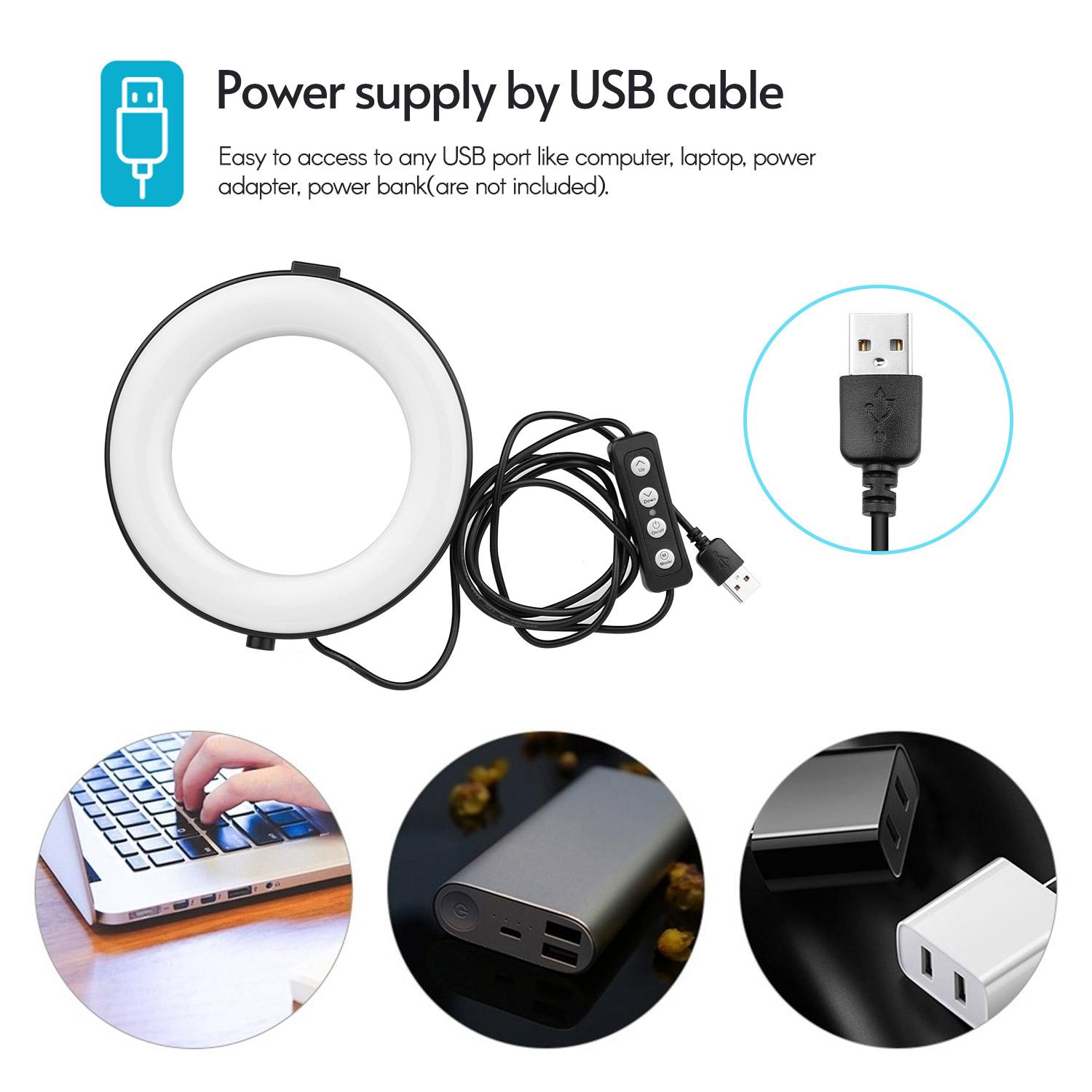 Đèn LED vòng 6 inch chụp ảnh USB 3 chế độ chiếu sáng Có thể điều chỉnh độ sáng với giá đỡ điện thoại + Ballhead