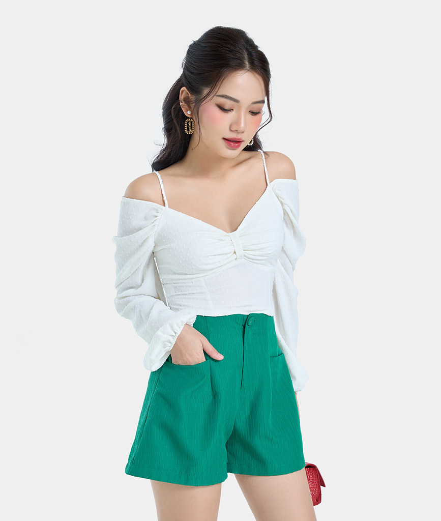 Áo Kiểu Nữ Thời Trang HNOSS Crop Top  Bẹt Vai Tay Phồng HNAKI072