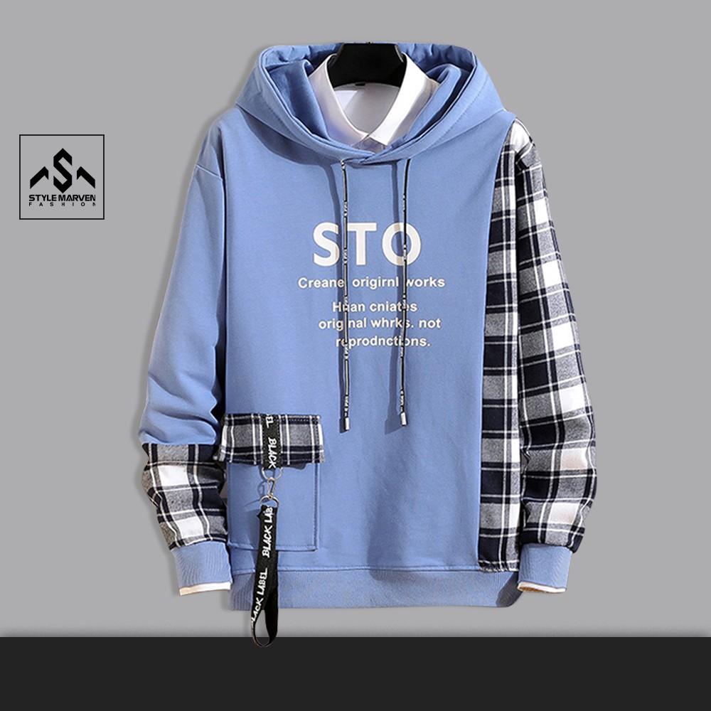 Áo hoodie nỉ nam thu đông thể thao STYLE MARVEN in chữ STO túi hộp kèm móc dây cá tính - TOP NAM 122