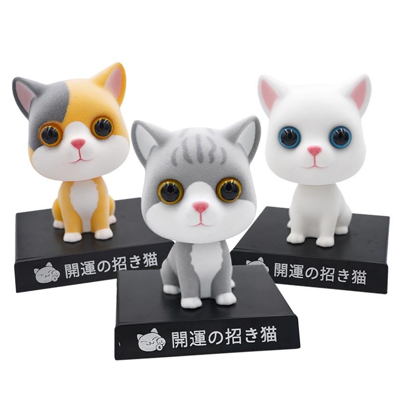 Flocking Cat Shaking Head Doll Car Ornaments Mobile Phone Holder High-end Cute Car Interior Accessories Desktop Ornaments