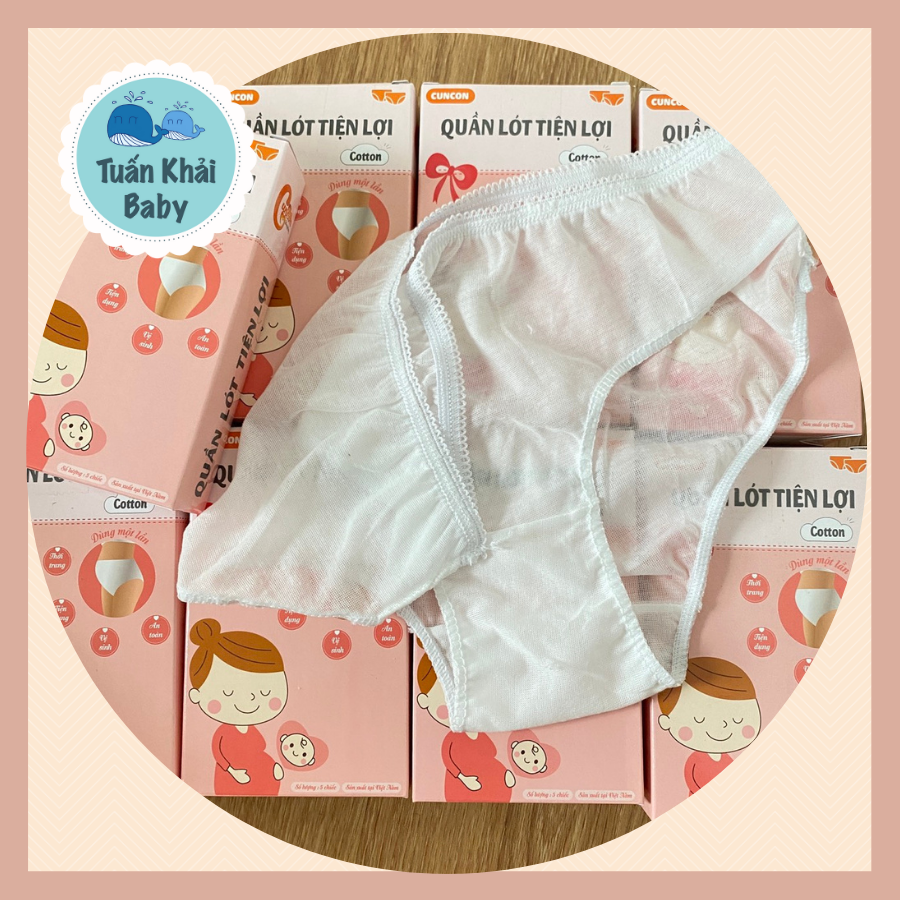 Hộp 5 cái Quần Lót Tiện Lợi CUNCON, chất vải cotton, đáy quần 2 lớp, dùng khi đi du lịch, mẹ bầu đi sinh, đi công tác