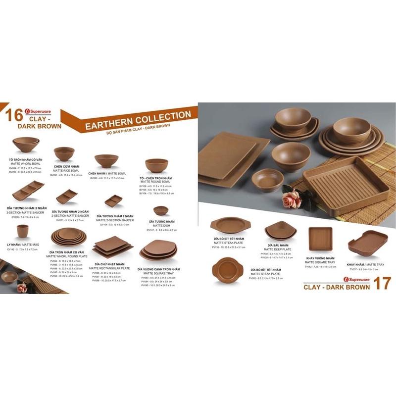 Bát đĩa phíp Thái Lan Không Vỡ 100% MELAMINE màu đất tối