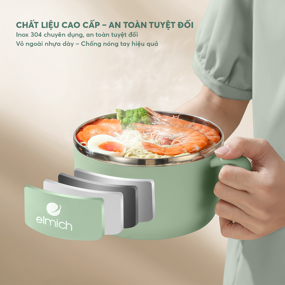 Bát Úp Mì Inox 304 Elmich EL1392 1.4L, Hàng Chính Hãng, Tay Cầm Tiện Lợi, Có Van Hơi - JoyMall