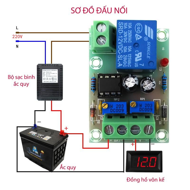 Module mạch kiểm soát và điều khiển tự động sạc bình ắc quy 12V XH-M601