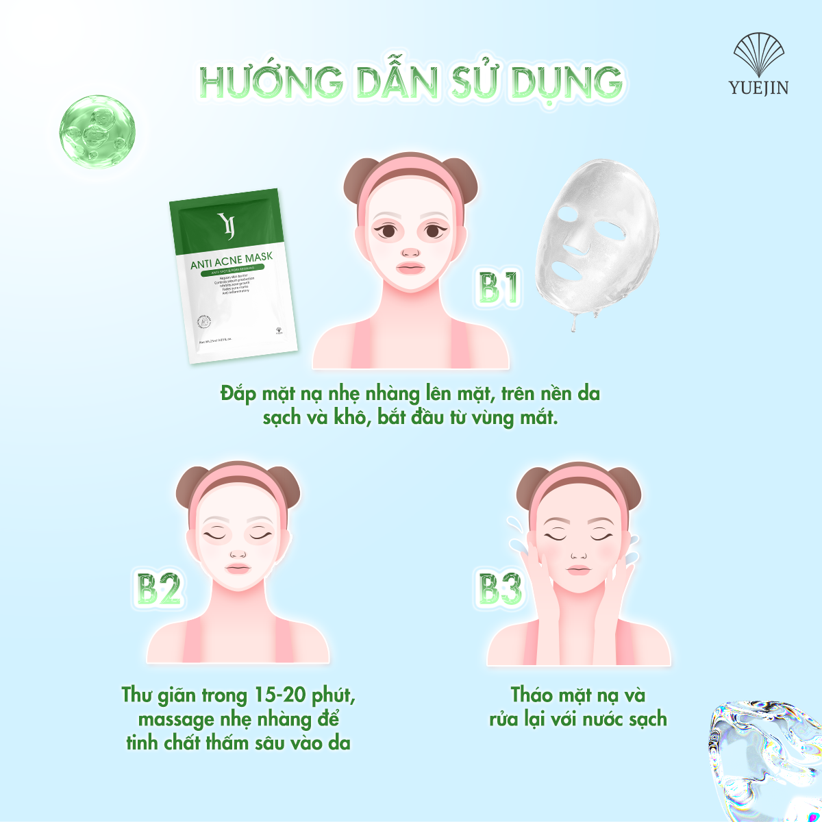 Mặt nạ giảm mụn Anti Acne Mask Yuejin, kháng viêm, giảm sưng, giảm mụn hiệu quả (Lẻ 1 miếng)