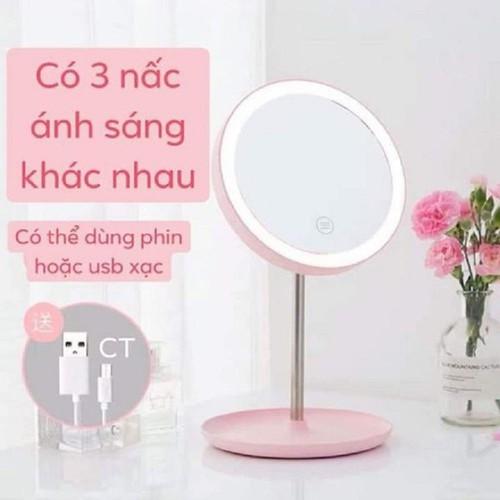 Sale Cực Rẻ - Gương Trang Điểm Để Bàn Gấp Gọn Có Đèn Led Cảm Ứng Cao Cấp Sạc USB - Chế Độ Ánh Sáng Lung Linh